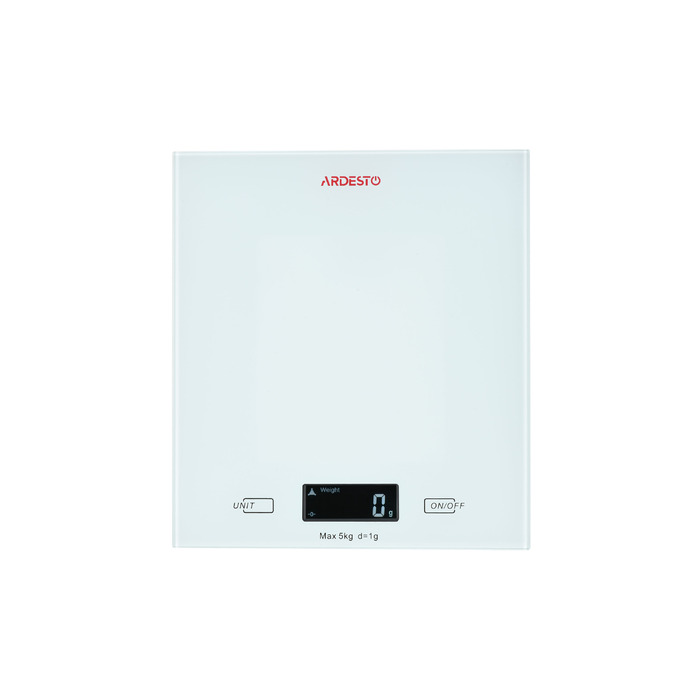 ARDESTO Ваги кухонні, 5кг, 2хААА в комплекті, скло, білий
