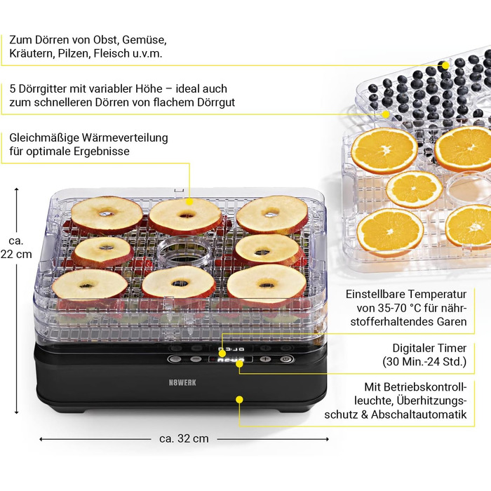 Дегидратор на 5 полок, 420 Вт N8WERK
