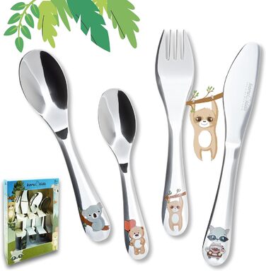 Дитячі столові прибори Звірятки, набір 4 предмети Koru Kids