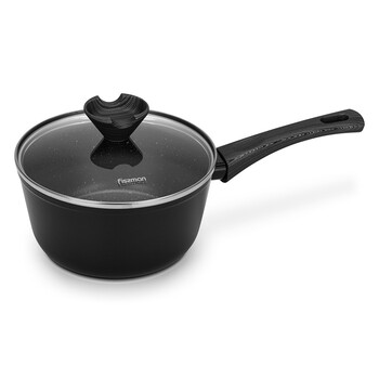 Ковш Fissman 18x9 см/1,9 л ANGELA со стеклянной крышкой алюминий с антипригарным покрытием (14605)