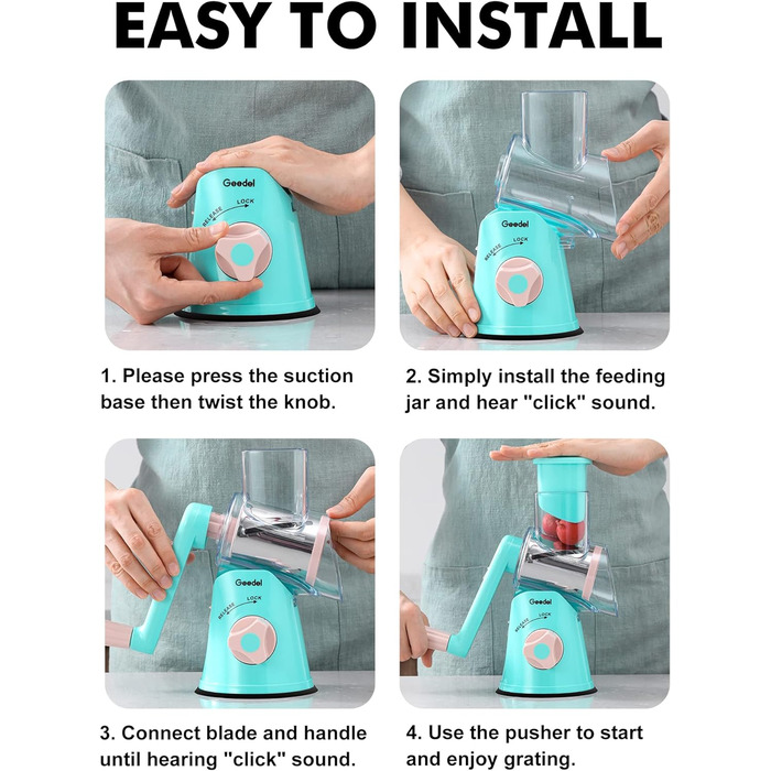 Терка для сыра, терка для овощей с 3 барабанными лезвиями, барабанная терка Более быстрая и легкая нарезка, овощерезка Идеально подходит для сыра, огурцов, творога, орехов и т. Д. (Гранкасиний)