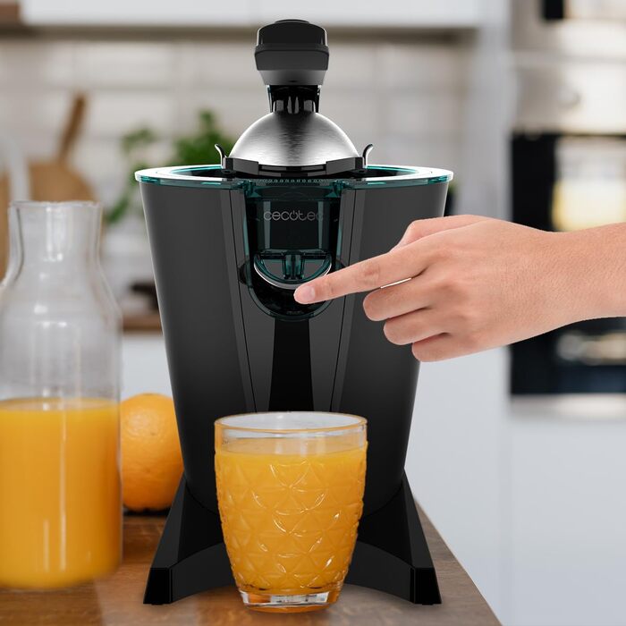 Соковижималка для цитрусових Cecotec Electric Arm 600 Steel. 600 Вт, ситечко з нержавіючої сталі, 2 знімні конуси, важіль, протикрапельна система, можна мити в посудомийній машині (чорний, EssentialVita Hyden)