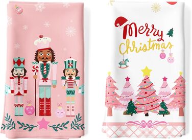 Набір із 4 кухонних рушників Arquiel &quotЗимова ялинка&quot, різдвяні кухонні рушники, декоративні, 100 бавовняні, абсорбуючі, подарунок на новосілля, 48 см x 70 см (Лускунчик рожевий, 48 см x 70 см, набір із 2 шт.)
