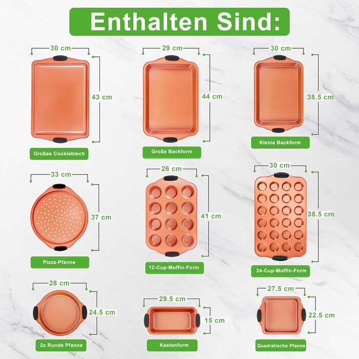 Набір форм для випікання NutriChef із 8 предметів набір форм для випікання, що включає форму для торта, деко, форму для хліба, форму для мафінів, рознімну форму, форму для піци, круглу форму для випікання та прямокутну форму для випікання. Міцні аксесуари