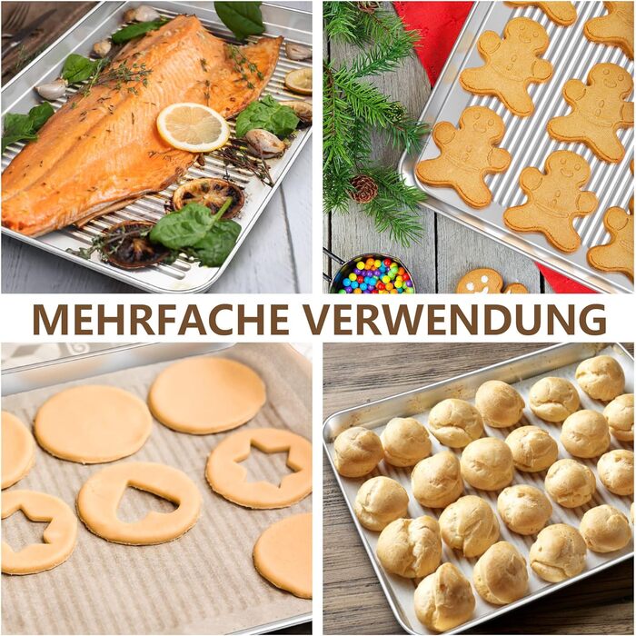 Набір деко для випікання Деко з нержавіючої сталі Herogo (40x30x5 см), велика професійна форма для випічки, приготування їжі, дизайн канавок і нержавіюча сталь, нетоксична та здорова, безпечна для духовки та посудомийної машини, срібло 40x30x.5 (2, 324x2.