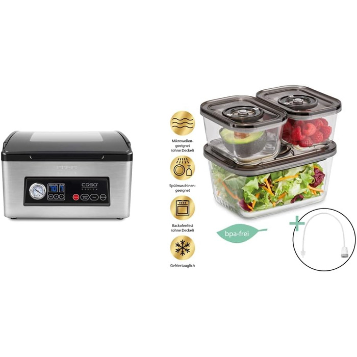 Камерний вакуумний пакувальник з нержавіючої сталі, потужний вакуумний насос 70 л/хв, подвійний зварний шов, регульований вакуум і час зварювання (в комплекті з Еко-Комплектом), 70 -