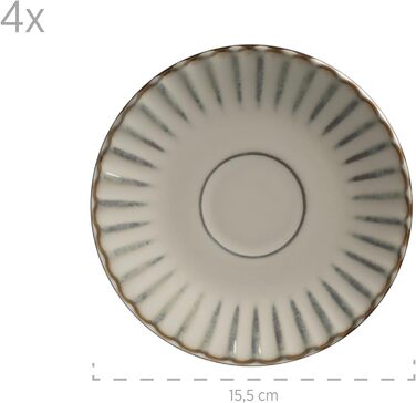 Набір посуду MSER 931966 серії Confino на 4 персони в сучасному вінтажному вигляді, сервіз посуду для сніданку з 12 предметів з кераміки з чорними вставками, керамограніт (бежевий, кавовий сервіз)