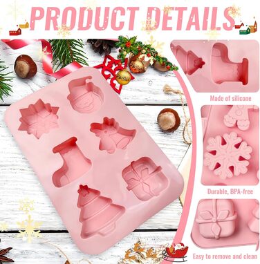 Силіконова форма Vulevirtue з 2 предметів, різдвяні силіконові форми для випічки, силіконова форма для випічки, для різдвяної випічки, тортів, фондану, імбирного печива, шоколаду, желе, мила (12 різдвяних елементів)