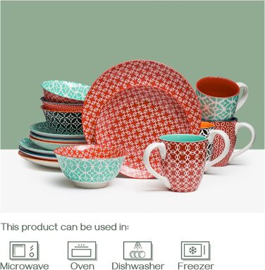 Набір керамічного посуду на 4 персони, 16 предметів, різнокольоровий Vibrant Joy Dowan