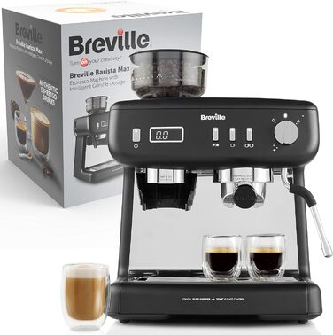 Кавоварка Breville Barista Max з портафільтром Еспресо-машина/кавоварка з вбудованою кавомолкою та спінювачем молока Резервуар для води 2,8 л Італійський насос 15 бар Нержавіюча сталь VCF126 шт. Бариста з кавомолкою (Barista Max з кавомолкою)