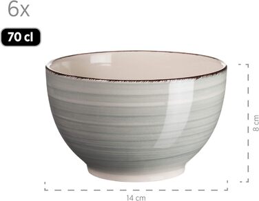 Вінтажний сніданок на 6 осіб, кераміка з ручним розписом, набір посуду з 18 предметів, синій, керамограніт димчасто-блакитний, 931492 Bel Tempo II