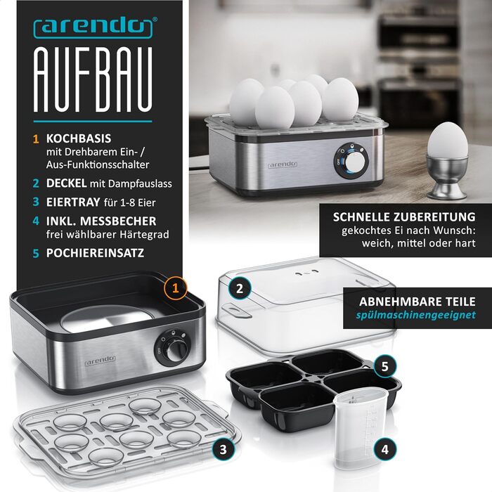 Яйцеварка на 1-8 яєць, 500 Вт, Arendo