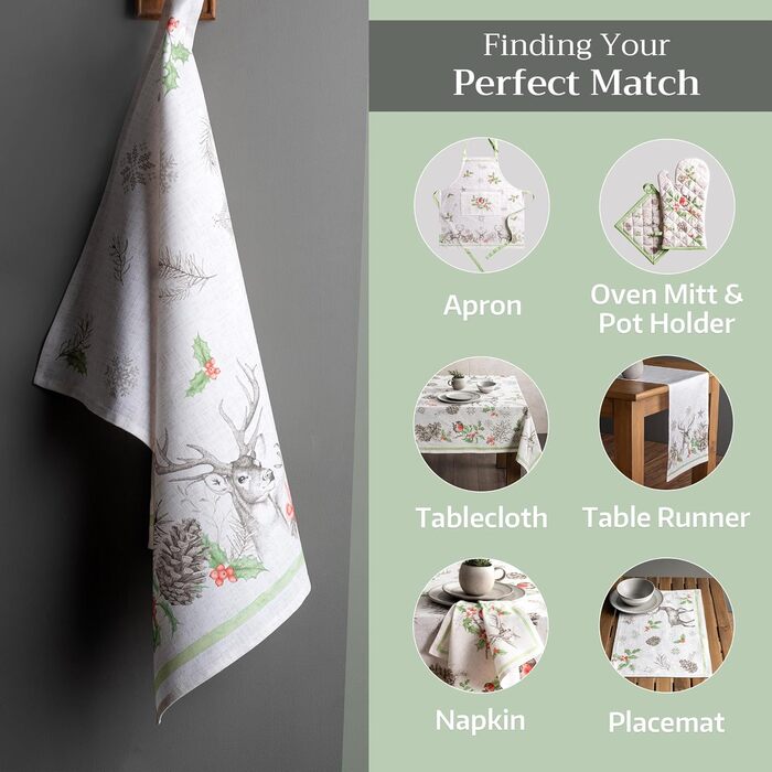 Набір із 3 багатоцільових кухонних рушників Барних рушників День подяки/Різдво (50 см x 70 см) (03 - Різдвяна роса, 50 x 70 см (Набір із 3 шт.)), 39 Hermine Noel