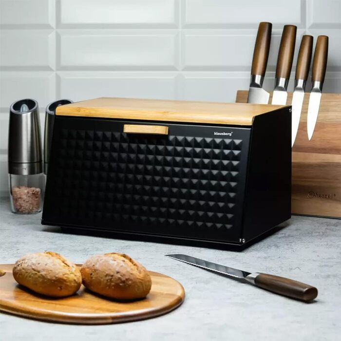 Хлібниця дерев'яна з нержавіючої сталі чорний 35,5 х 21,5 х 20 см Klausberg