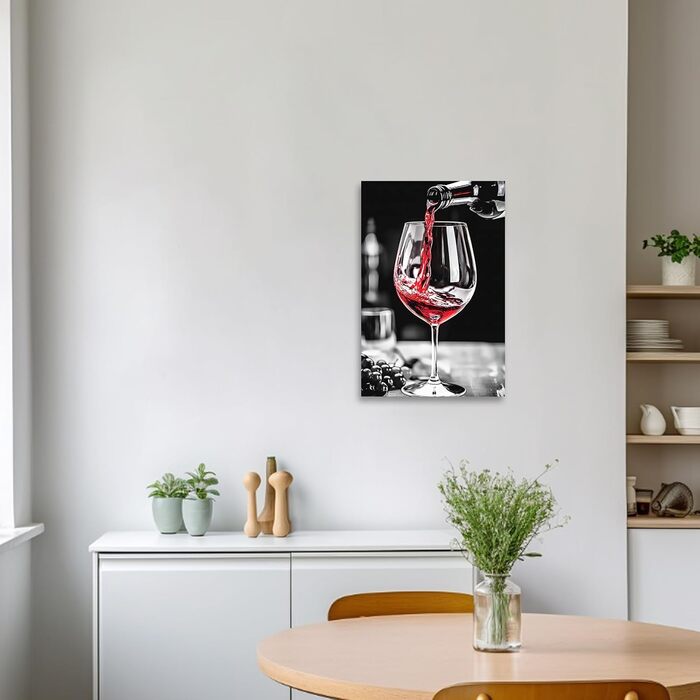 Червоне вино Декор для стін Кухонний друк на полотні Чорно-білий та червоний винний келих Троянда Картини Друк Сучасні абстрактні твори мистецтва для декору ресторану, їдальні, бару (30,00 x 45,00 см) (Зображення-2, 60,00 x 90,00 см)