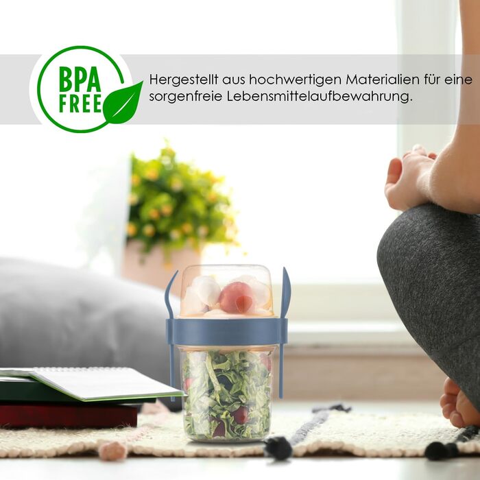 Стаканчик для йогурту IDOBY з ложкою та виделкою, набір з 4 шт. , 650 мл, 100 без бісфенолу А. Практичний стаканчик для пластівців, багаторазовий стаканчик для сніданку, ідеально підходить для школи та офісу.