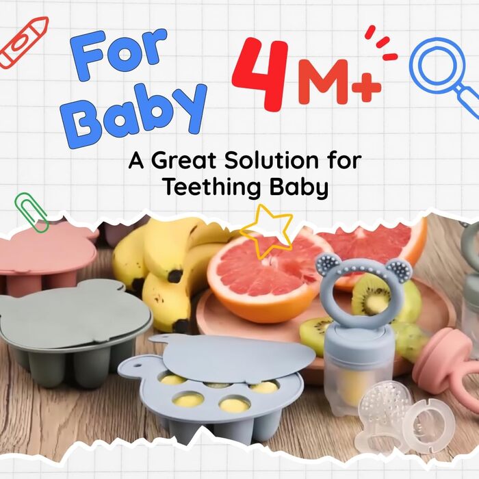 Дитина-фруктосос Силіконовий дозатор для дитячого харчування та лоток для заморожування, молочне морозиво, засіб для полегшення прорізування зубів, пустушка для самостійного годування (фіолетовий)