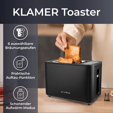 Тостер 900 Вт, черный Klamer