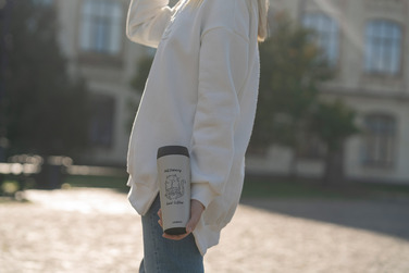 Термокружка ARDESTO Coffee Time Meowning 450 мл, Нержавеющая сталь, Бежевый