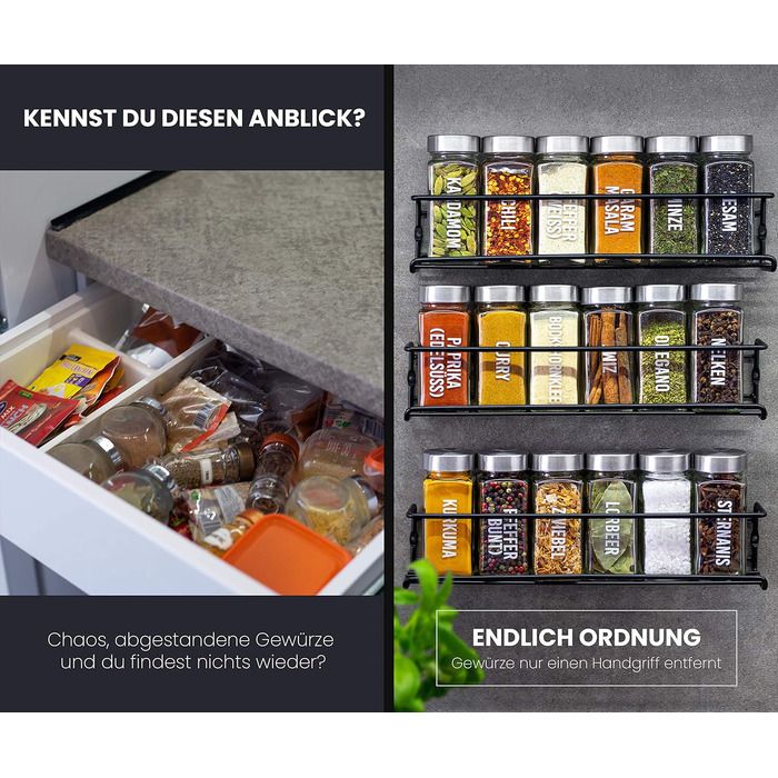 Набір з 18 баночок для спецій з настінними полицями DEKOFY