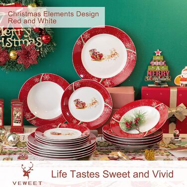 Серія 30-предметний порцеляновий різдвяний набір посуду на 6 осіб, різдвяний кавовий сервіз на 6 обідніх тарілок, 6 десертних тарілок, 6 супових тарілок, 6 кавових чашок та 6 блюдець (різдвяний олень, обідній сервіз на 18 осіб)