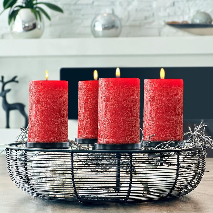 Набір із 4 свічок-стійок Brandsseller 7 x 10 см Однотонні та виготовлені з парафіну Сільські свічки з тривалим часом горіння Декоративні свічки для прикраси столу, Різдва та вечірок (7 x 18 см Набір із 4 шт. , червоні)