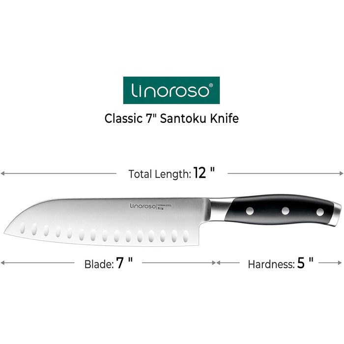 Ніж для чищення овочів linoroso 9 см Ніж для чищення овочів Гострі ножі для фруктів Кухонні ножі Маленькі кухонні ножі Німецькі поковки з вуглецевої сталі Ергономічна ручка з елегантною подарунковою коробкою - Класична серія (8-дюймовий ніж сантоку)