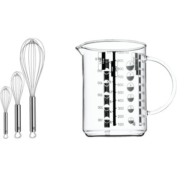 И, віночок з нержавіючої сталі частково матовий, віночок, віночок, віночок, можна мити в посудомийній машині (комплект зі скляним мірним стаканчиком 1 л), 3 шт.