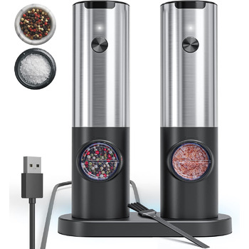 Млин для солі та перцю електричний з базою, що заряджається, 2 предмети, чорний/металік Littneo
