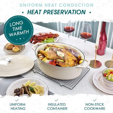 Чавунна сковорода Vancasso, чавунна каструля з кришкою, емальоване покриття об&39ємом 5 л, індукційна запіканка, каструля, чавунна сковорода для всіх типів плит, підходить для індукції, кругла, кремово-біла, 5 л біла (білий, 37 см)