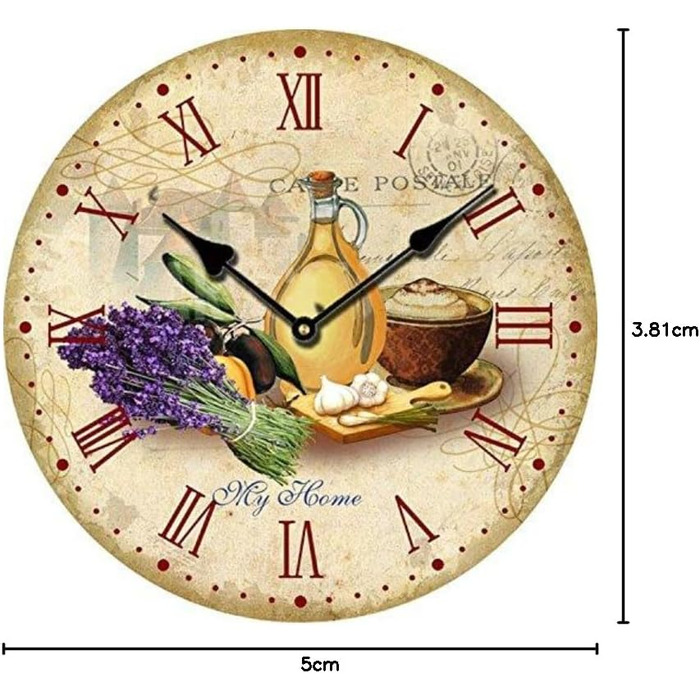 Настінний кухонний годинник YOAI, вінтажний, потертий ШИК, античний, ностальгічний, сільський, кварцовий годинник з МДФ з безшумним механізмом, 12 дюймів/30 см Ø (кольоровий)