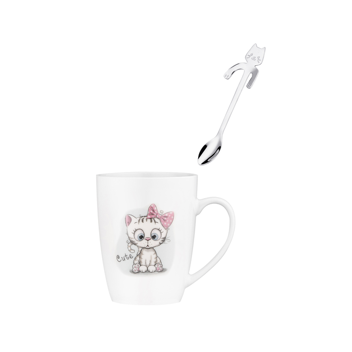 ARDESTO Cute Spoon Cup, 320мл, фарфор, нержавеющая сталь, белый