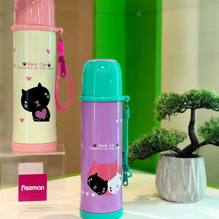 Термос детский для чая Fissman 480 мл черный Котенок (9694)