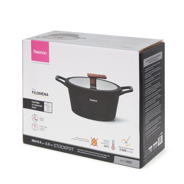 Каструля Fissman FILOMENA 20x10,5 см 2,3 л зі скляною кришкою алюміній з антипригарним покриттям (14532)