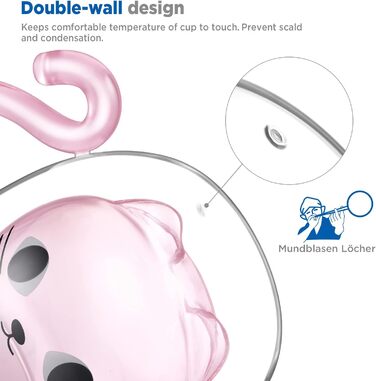 Двостінні милі різдвяні ялинки келихи для лате макіато 270 мл кавова чашка різдвяна кружка з різдвяною ялинкою ситечко для чаю келихи для молока, льоду, різдвяні подарунки для жінок і дітей (тип 2-рожевий кіт, тип 2-290 мл * 1)