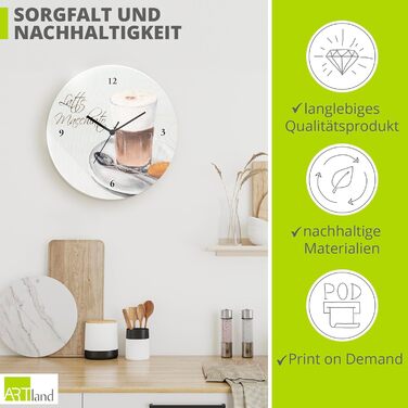 Настінний декор Настінний годинник без цокання Скло Ø 30 см Круглий Безшумний Фрукт Фрукти Апельсин у воді Фрукти Сучасна їжа T5UI (Лате макіато, кварцовий годинник)