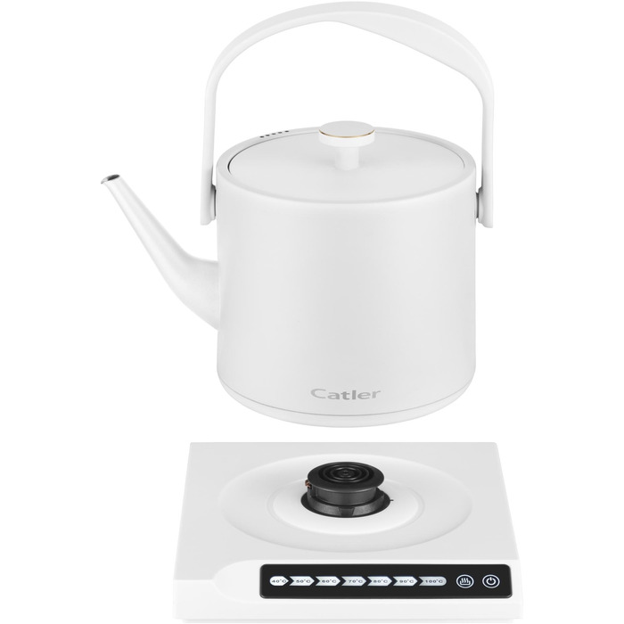 CATLER Електрочайник 0.6л, Strix, заварник, нерж. сталь, підтримка температури, сенс. керув., білий