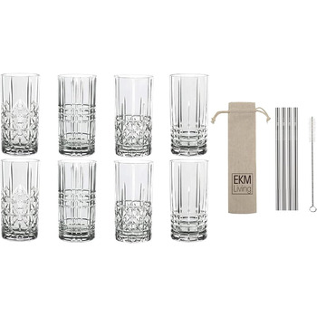 Набір склянок для лонгдринків, 8 предметів з трубочками для пиття Highland Nachtmann