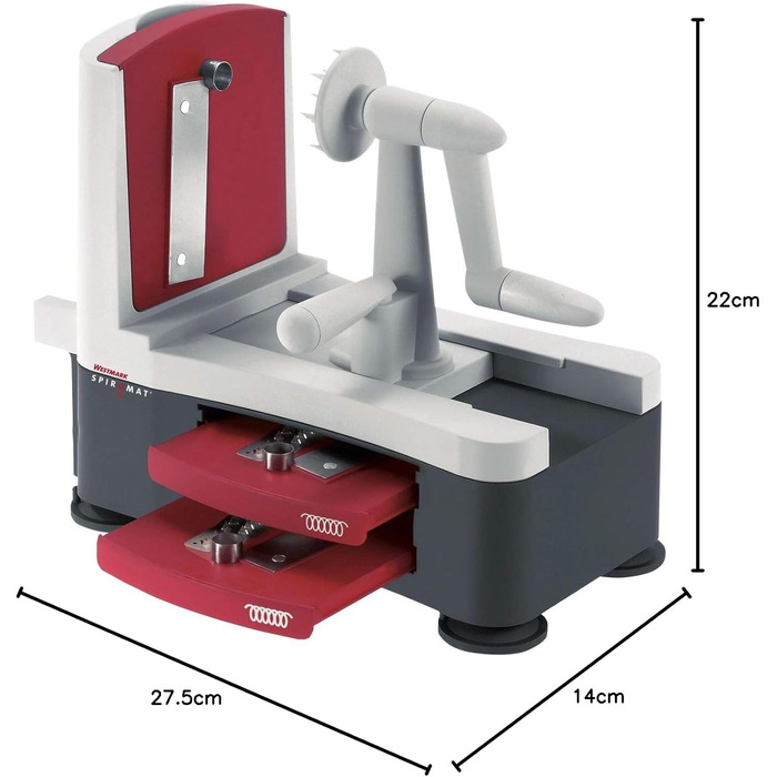 Ручний спіральний різак для овочів Westmark з 2 ріжучими конусами та фіксатором, нержавіюча сталь/пластик, антрацит/червоний, 11622260 (Spiromat Овочечистка)