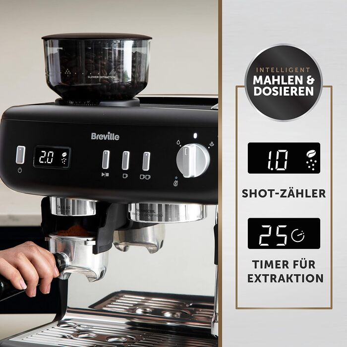 Кавоварка Breville Barista Max з портафільтром Еспресо-машина/кавоварка з вбудованою кавомолкою та спінювачем молока Резервуар для води 2,8 л Італійський насос 15 бар Нержавіюча сталь VCF126 шт. Бариста з кавомолкою (Barista Max з кавомолкою)