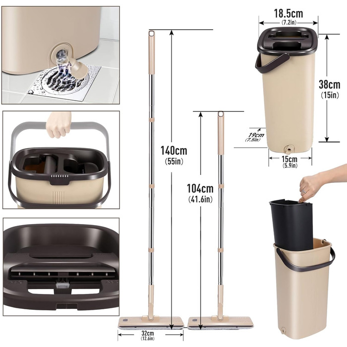 Набор швабр и ведром 140 см кремовый Masthome