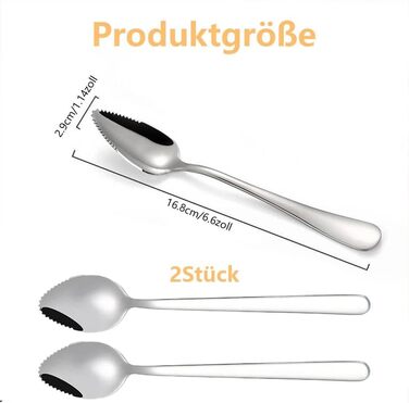Ложка Dreamil для грейпфрута, 2 шт., ложка для фруктів з нержавіючої сталі, ложка для ківі, яку можна мити в посудомийній машині, із зубчастим краєм, десертна ложка для фруктів для дитячого харчування