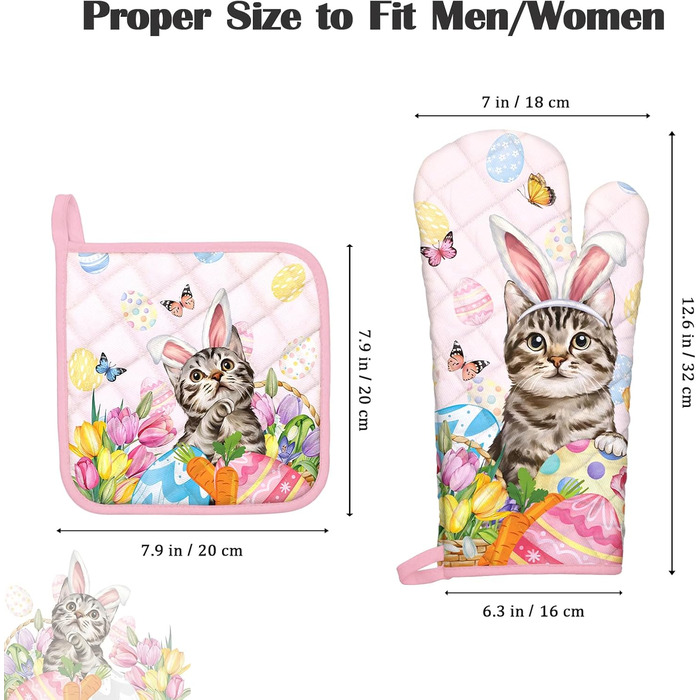 Різдвяний набір із 2 рукавичок для духовки та прихваток Arquiel, 100 бавовняні кулінарні рукавички, термостійкі кухонні рукавички для приготування їжі, різдвяні подарунки для жінок на декор кухні (Великдень 02, рукавички для духовки прихватки)