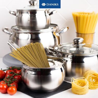 Набор из 3 кастрюль из нержавеющей стали со стеклянными крышками 16/18/20 см, 6 предметов Classic Daniks