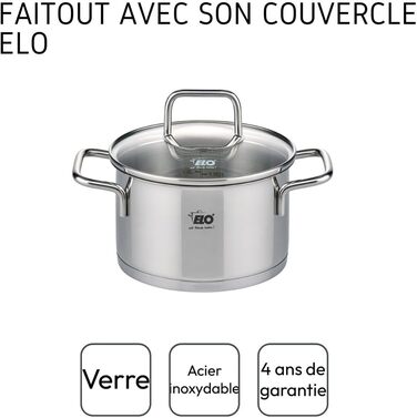 Каструля з нержавіючої сталі Elo 7242026, діаметр 20 см, каструля зі скляною кришкою, підходить для всіх типів плит, нержавіюча сталь, скло, 20 см, сіра каструля ø 20 см (каструля ø 12 см)