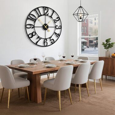 Великий круглий металевий настінний годинник у вінтажному стилі, безшумний, без цокання, на батарейках, 40 см, 16 дюймів, римські цифри для вітальні, спальні, кухні, настінний годинник-прикраса (чорні арабські цифри, 100 см)