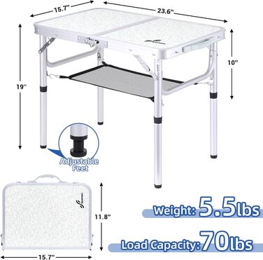 Складной кемпинговый стол с 2 уровнями высоты 60 х 40 см белый Sportneer