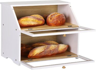Хлібниця Leader Accessories з бамбука, 2-ярусна, для хліба, безпечна для зберігання хліба, легкий догляд, 39x25x32 см, чорна (39x25x32 см/15,3&39x9,8&39x12,6&39) (біла (39x25x32 см/15,3&39x9,8&39x12,6&39))