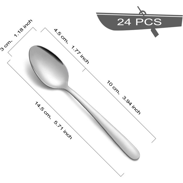 Матові чорні чайні ложки BEWOS, 16 шт. , ложки з нержавіючої сталі 13,7 см / 5,39 дюйма, чудова серія кавових ложок, десертні ложки, які можна мити в посудомийній машині, ідеально підходять для дому, ресторанів, вечірок тощо (срібна кругла ручка (звичайна