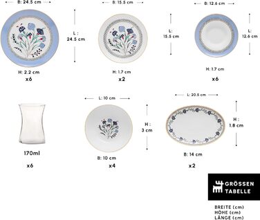 Набір столового посуду для сніданку на 6 персон, 26 предметів, Блакитна гвоздика KARACA